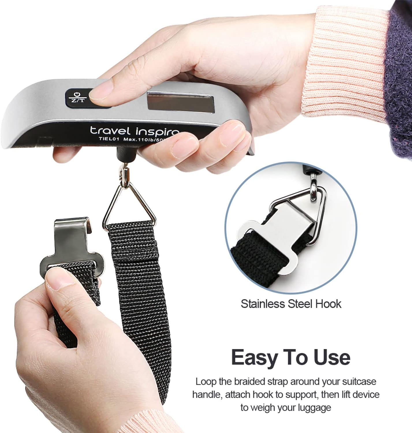 Luggage Scale, Portable Digital Hanging Baggage Scale for Travel, Suitcase Weight Scale with Rubber Paint, 110 Pounds, Battery Included - Image 6
