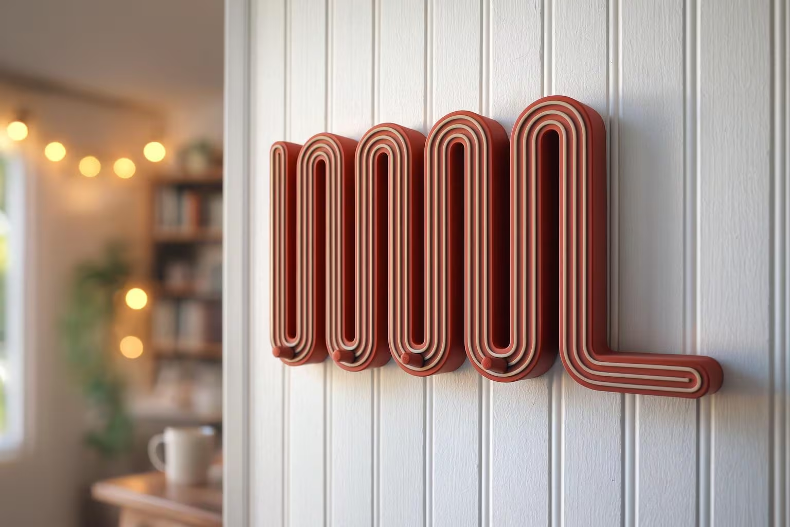 Wavy Key Holder: Terracotta / Beige Scandinavian Wall Accessory Organizer - Image 2