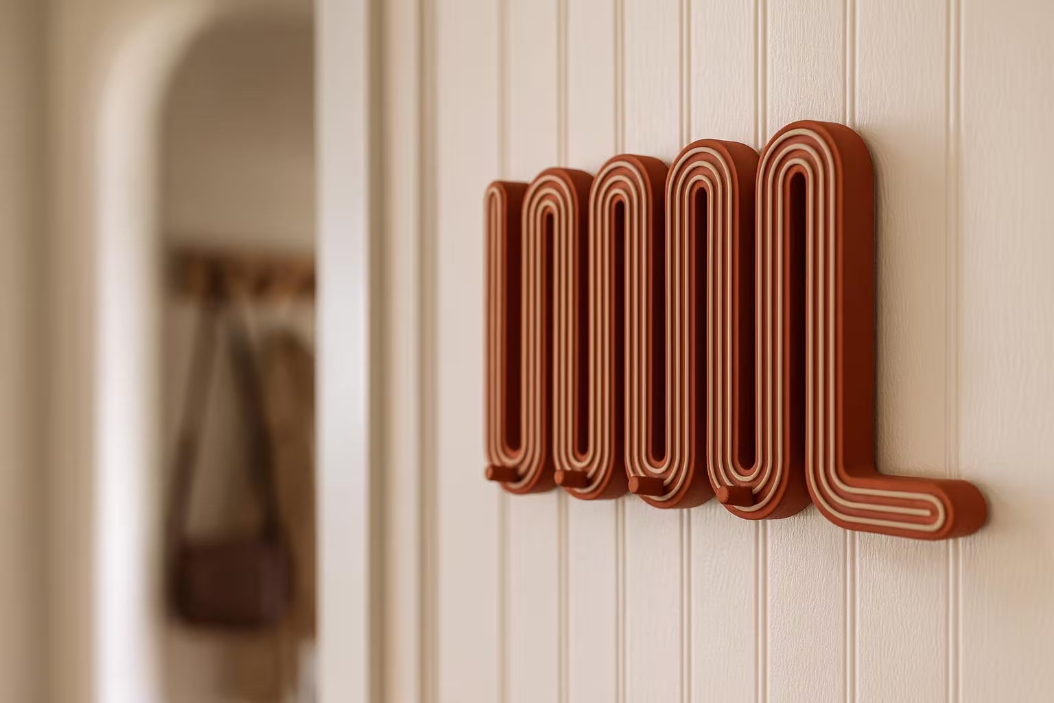 Wavy Key Holder: Terracotta / Beige Scandinavian Wall Accessory Organizer - Image 4