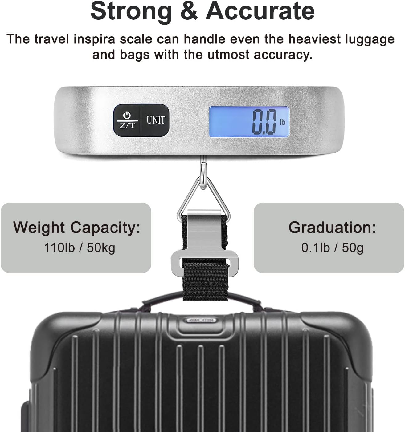 Luggage Scale, Portable Digital Hanging Baggage Scale for Travel, Suitcase Weight Scale with Rubber Paint, 110 Pounds, Battery Included - Image 5