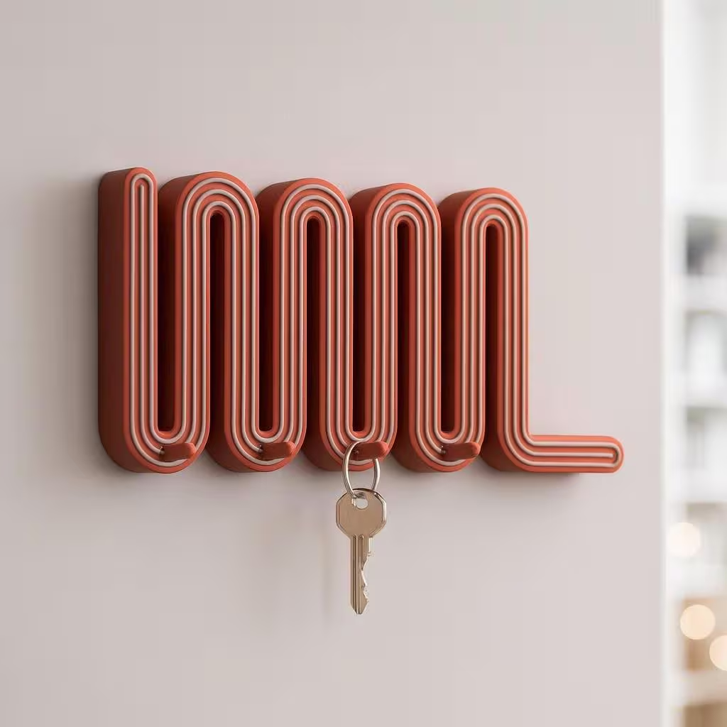 Wavy Key Holder: Terracotta / Beige Scandinavian Wall Accessory Organizer