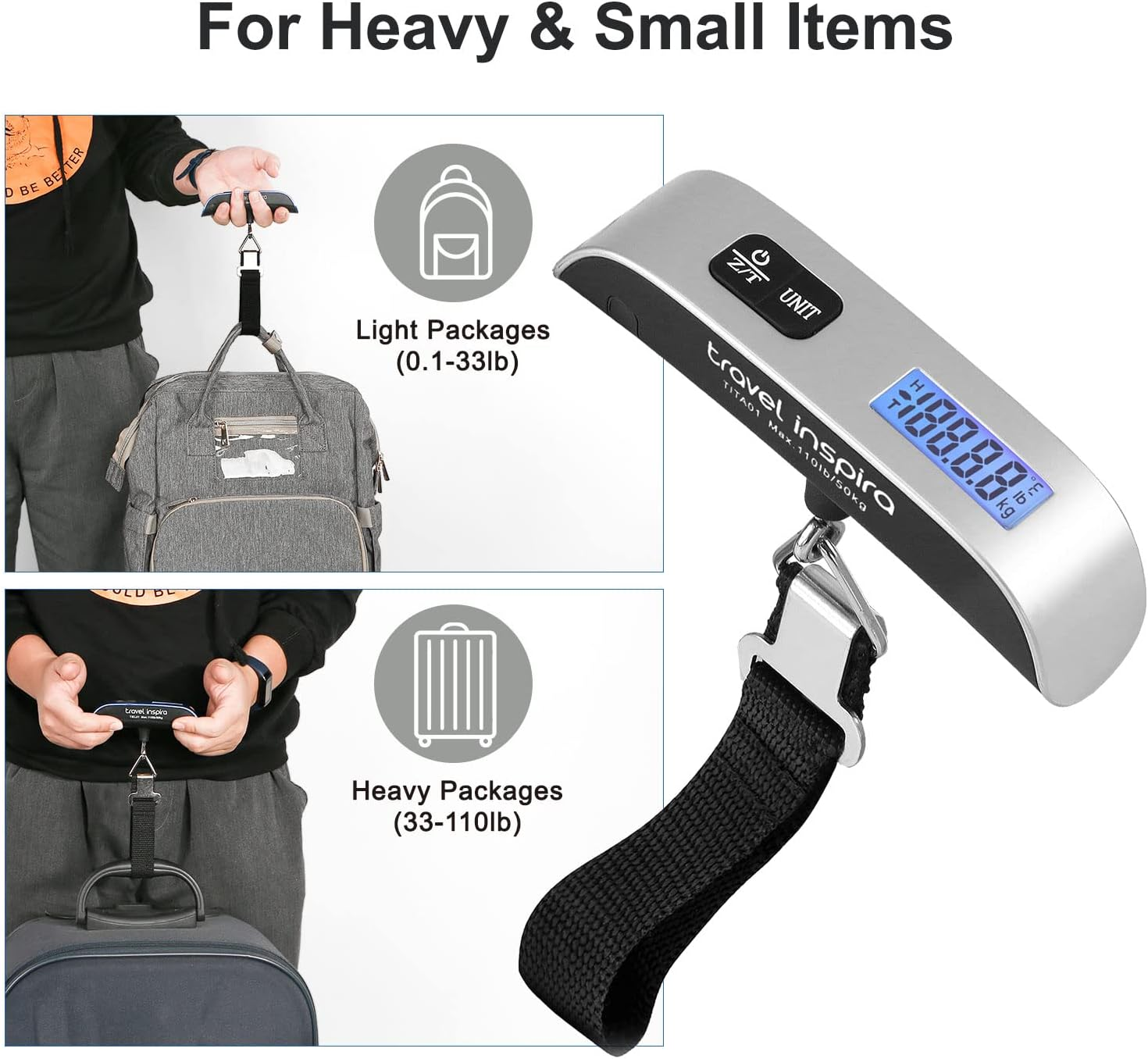 Luggage Scale, Portable Digital Hanging Baggage Scale for Travel, Suitcase Weight Scale with Rubber Paint, 110 Pounds, Battery Included - Image 4