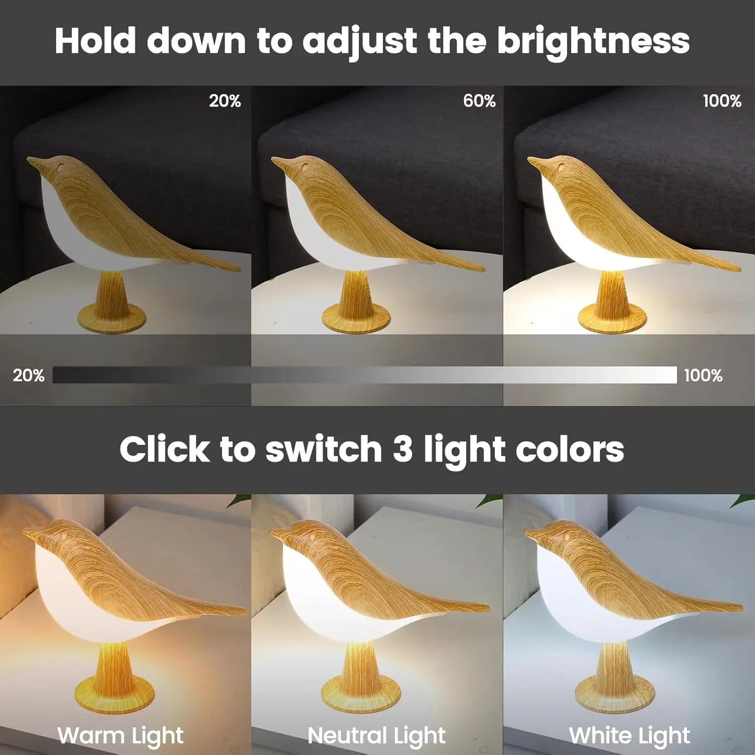 Bird Lamp – Modern Wooden LED Night Light - Image 6