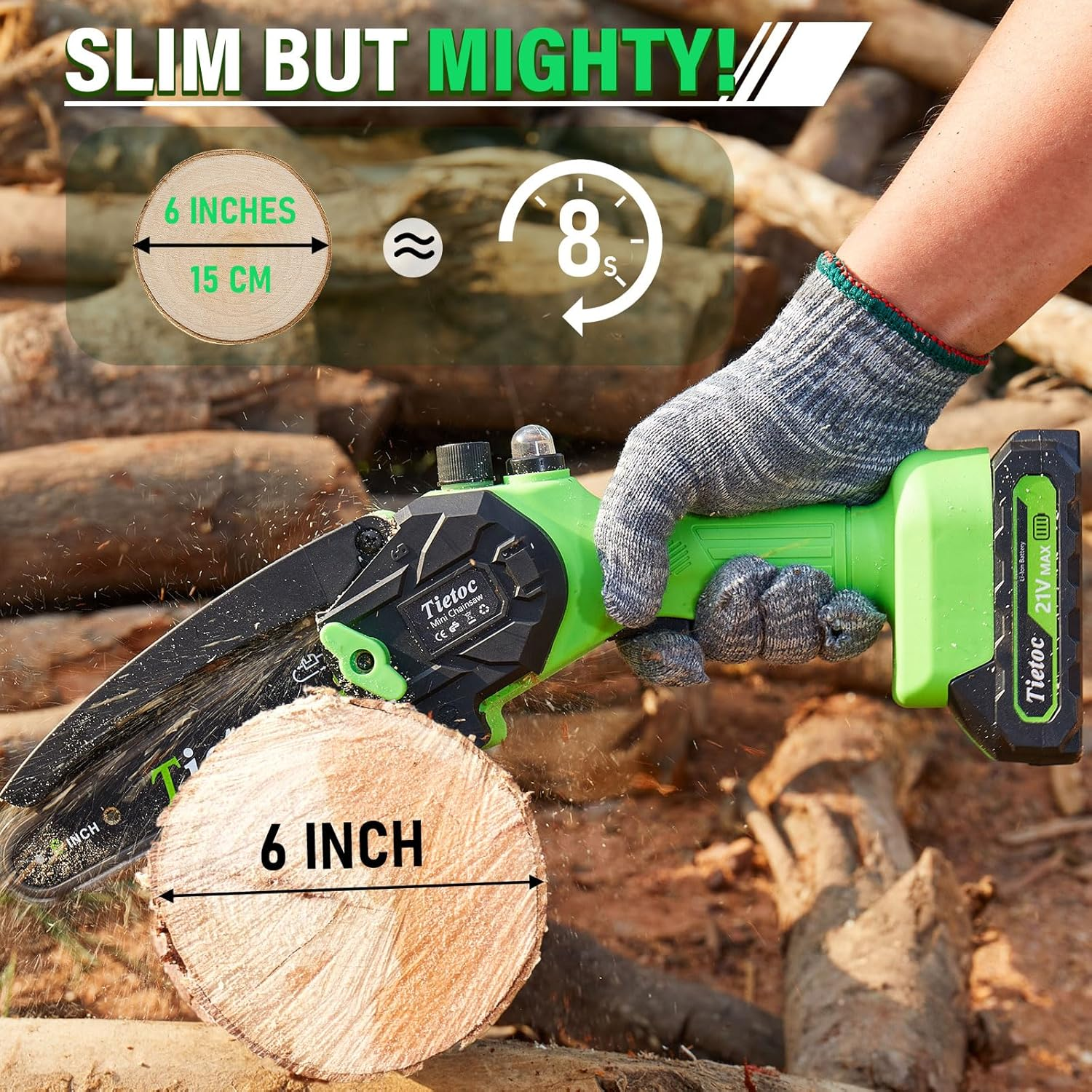 Chainsaw 6 Inch Mini Electric Chainsaw Cordless Battery Powered, Hand Held Saw for Wood/Trees Trimming, Sawzall for Household and Garden, Stocking Stuffers Gift for Men Dad Husband Gadget 2025 - Image 2