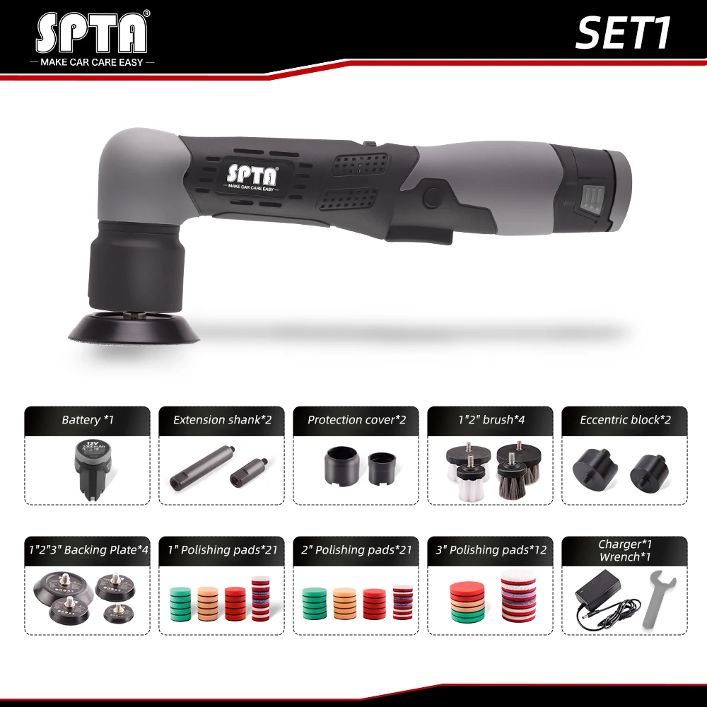 12V Cordless Mini Car Polisher RO/DA Micro Scratches Killer Cordless Detail Polisher with Adjustment Speed & 1 Batterry